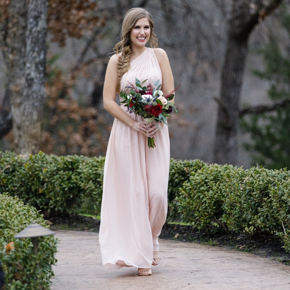 Light Pink One Shoulder Bridesmaid Dress